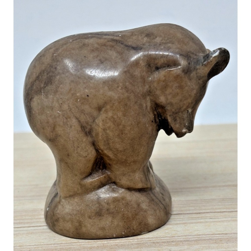 Vintage Carved Stone Bear‎ Figurine Small Brown Marble Alabaster Statue